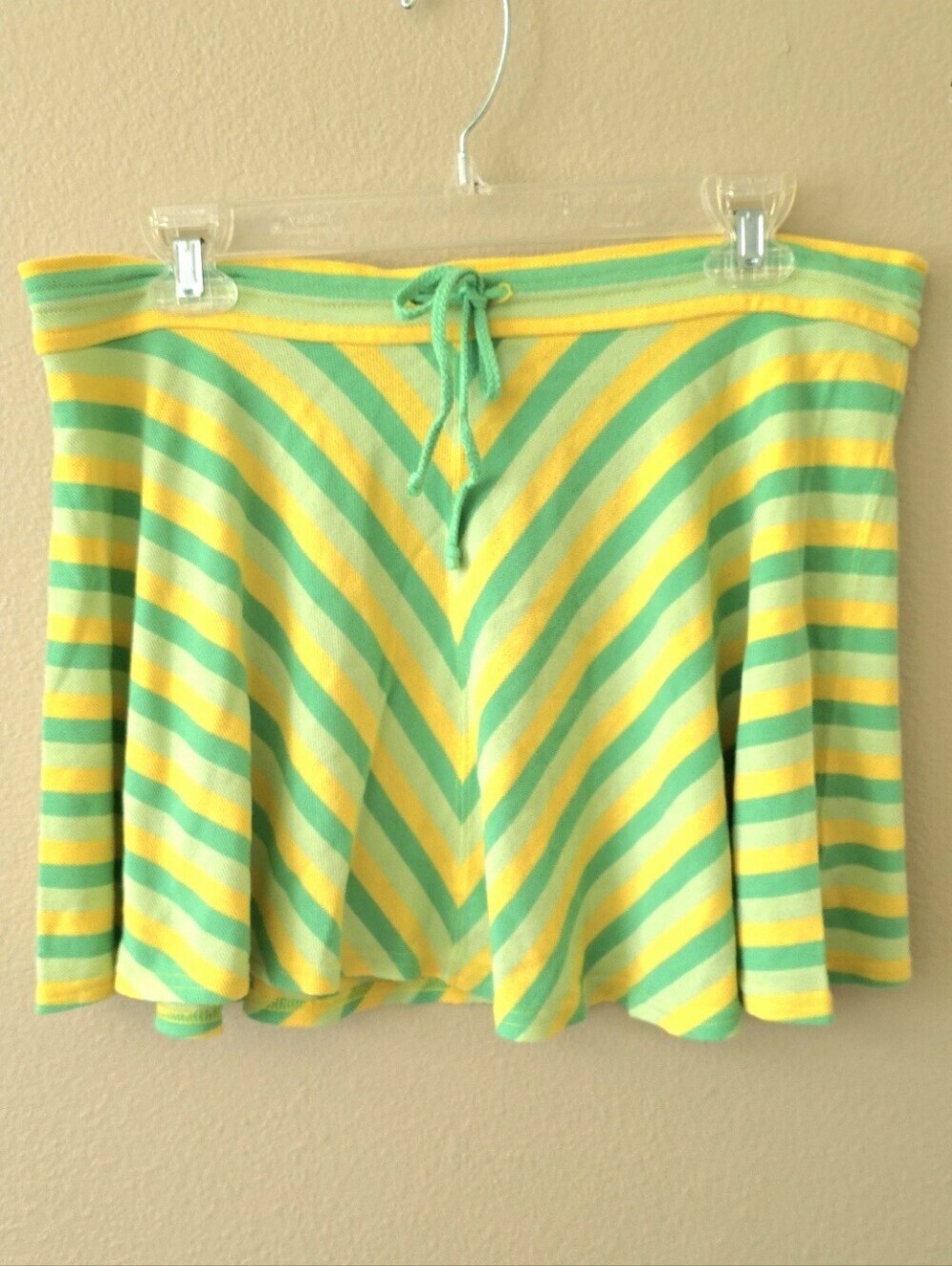 Lacoste Green Yellow Striped Cotton Mini Skater Skirt Beach Summer Y2K